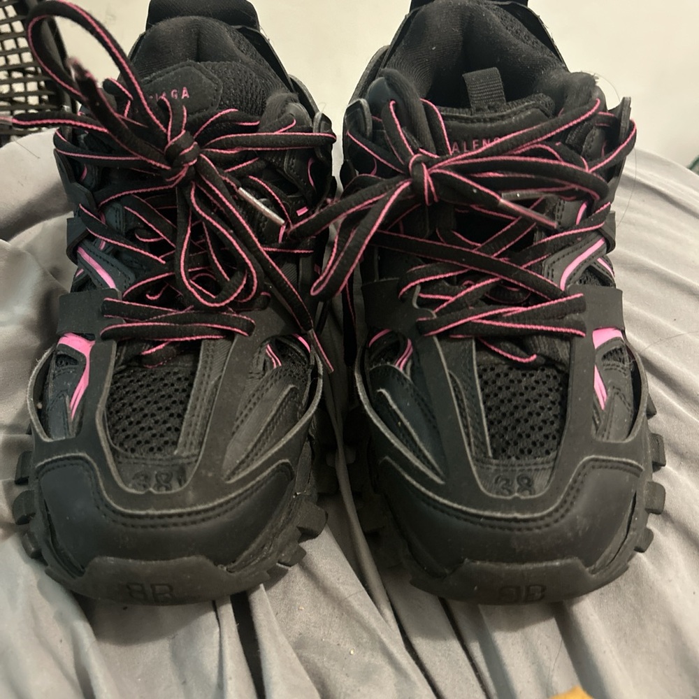 Balenciaga Athletic Shoes Black and Pink with Rugged Design